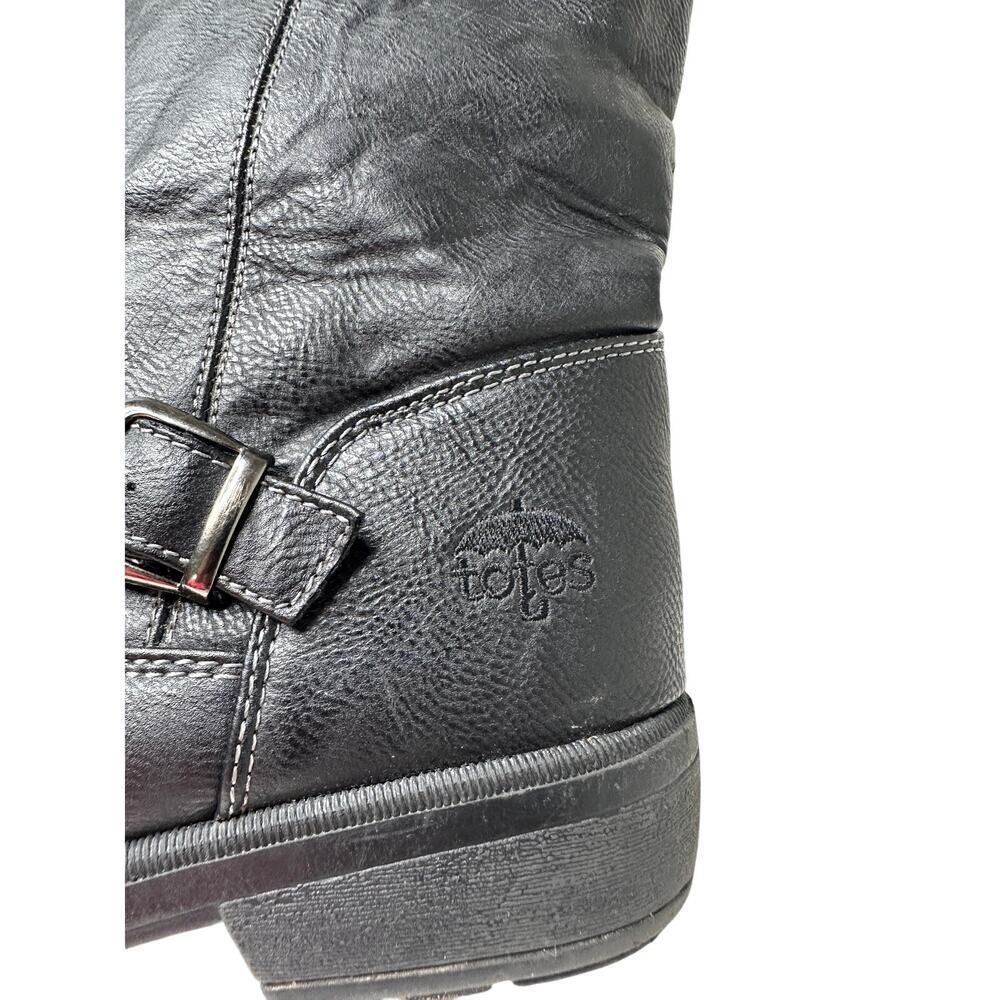 totes Size 9 Black Ashton Faux Fur Pull on Buckled Knee High Boots Fall Winter - Picture 7 of 12